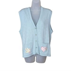 Vintage Pastel Sweater Vest Large Company Collection Quilted Applique
